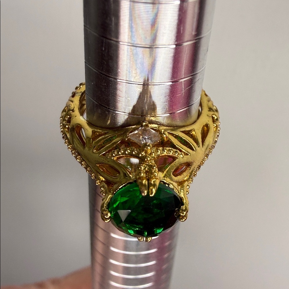 925 Gold Ring with Green Center Stone